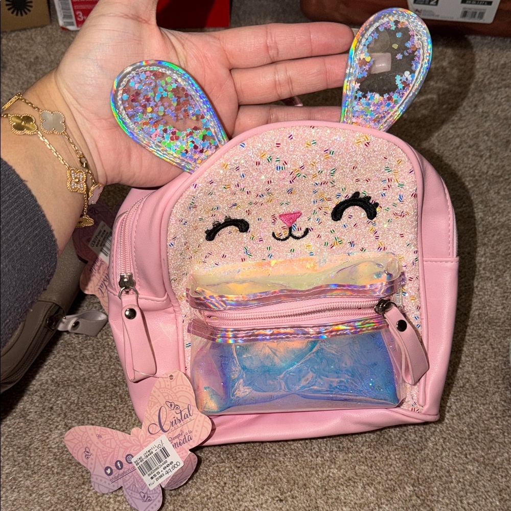 3 girl Kids' Pink and Silver Sparkle Bunny Bags - Picture 9 of 10